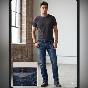 7 For All Mankind Men's Straight Jeans in Dark Blue Wash